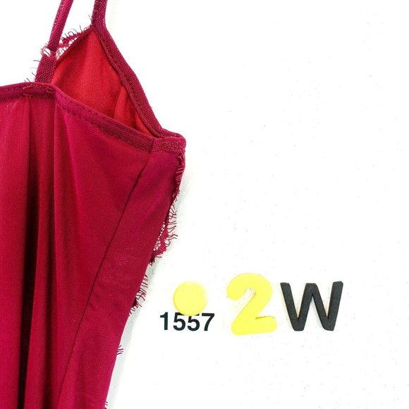 POLLY Women's Red Wine One Piece Bodysuit 4 SMALL Floral Strap Bustier Sheer - Picture 11 of 12